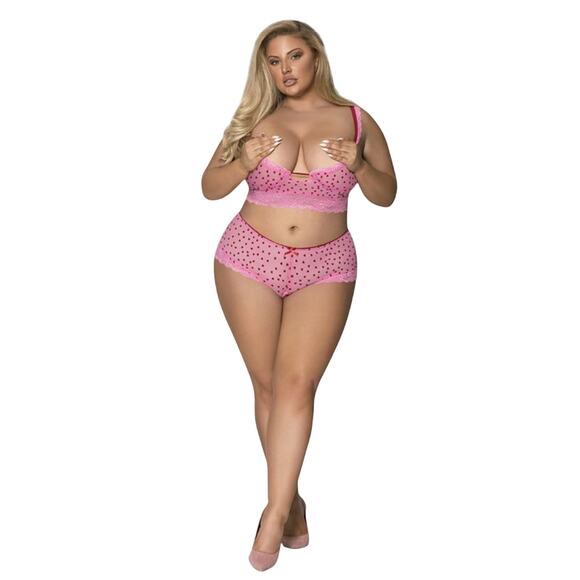 DEMI BRA & SPLIT-CROTCH SHORT PINK PLUS SIZE 1-3X MAGIC SILK TICKLED PINK - Picture 2 of 8